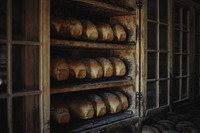 Loaves of baked bread in an old looking bakery on three wooden shelves with glass windows. Original public domain image from <a href="https://commons.wikimedia.org/wiki/File:Loaves_of_Bread_(Unsplash).jpg" target="_blank" rel="noopener noreferrer nofollow">Wikimedia Commons</a>