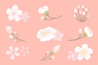 White sakura sticker vector flower element set