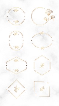 Floral logo design collection on a marble textured background vector