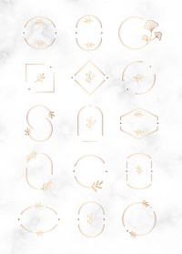 Floral logo design collection on a marble textured background vector