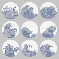 Gray Japanese wave background collection vectors