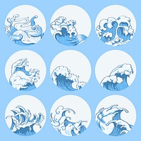 Blue Japanese wave background collection vectors