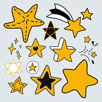 Hand drawn yellow star vectors collection