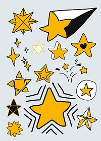 Hand drawn yellow star vectors collection