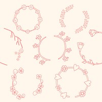 Pink botanical wreath vector collection