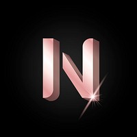 Capital letter N metallic rose gold typography vector