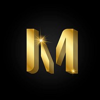 Capital letter M metallic gold typography vector