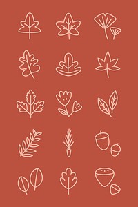 Doodle leaves on a red background vector