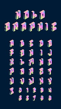 Isometric alphabet with numbers vector collection