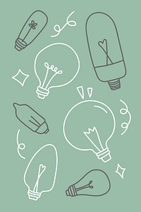 Creative light bulb doodle on green background vector collection