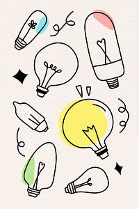 Glowing light bulb drawing psd in minimal style on beige background