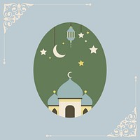 Pastel Ramadan Mubarak background with Arabic floral corners