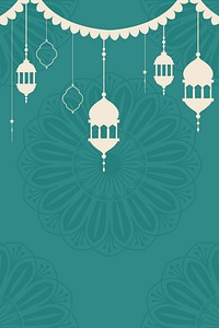 Green Ramadan Kareem background psd with lantern lights and Islamic flowers