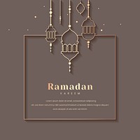 Gray Ramadan Kareem frame with beautiful lanterns