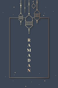 Blue Ramadan frame with beautiful lanterns