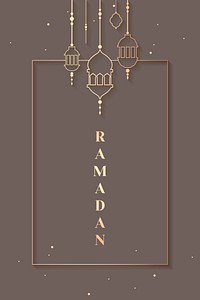 Gray Ramadan frame with beautiful lanterns