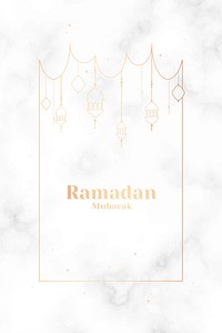 Marble Ramadan Mubarak frame with beautiful lanterns