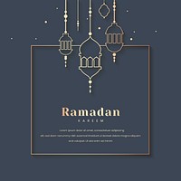 Blue Ramadan Kareem frame with beautiful lanterns