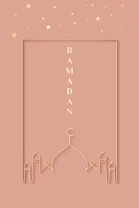 Pink Ramadan frame with beautiful mosque silhouette