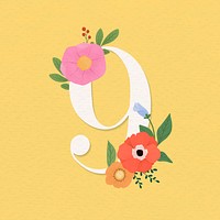 Watercolor floral number 9 vector