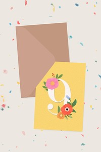 Botanical yellow invitation card with envelope vector