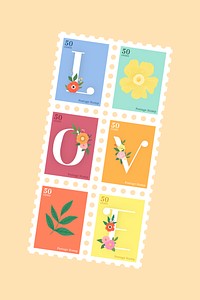 Elegant floral love lettering stamp vector set