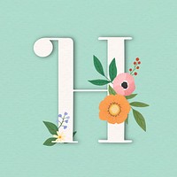 Green elegant floral letter H vector