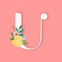Pink elegant floral letter U vector