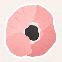 Pink poppy flower sticker vector