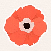 Red poppy flower sticker vector