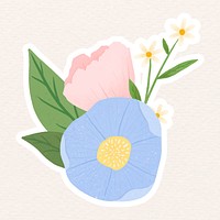 Pale pink and blue flowers with leaves sticker vector