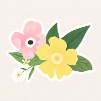 Yellow and pale pink flowers with leaves vector
