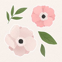 Pale pink floral sticker collection vector