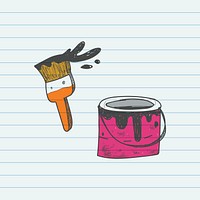 Paintbrush and bucket doodle set vector