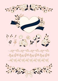 Heart and floral doodle collection vector