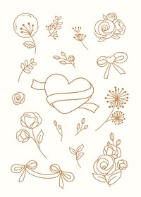 Heart and floral doodle collection vector