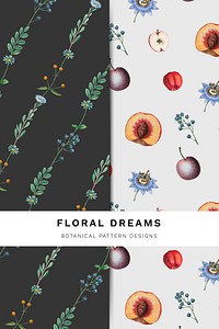 Floral fruity frame design vector set