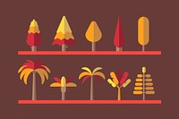 Orange botany flat tree collection on a rack vector