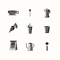 Coffee utensil collection in gray vector