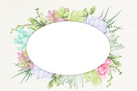 Hand drawn succulent oval frame template vector
