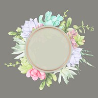 Hand drawn succulent round frame template vector