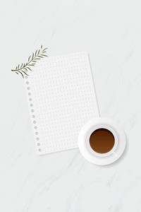 Coffee cup on white marble background template vector