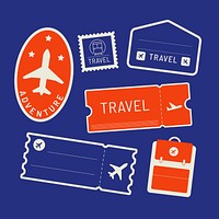 Red and blue travel stickers set vector