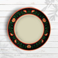Indian floral patterned plate on white wooden background vector