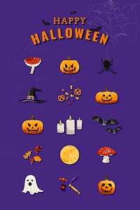 Halloween elements set on purple background vector