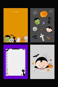 Cute Halloween notepaper vector templates set