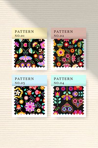 Folk art design element stamps vector set