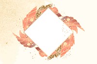 Gold square frame with vintage leaf motifs on a light gold background vector