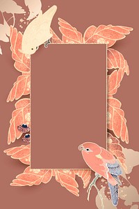 Gold frame with parrot, macaw, and leaf motifs on a warm sienna background vector