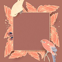 Gold frame with parrot, macaw, and leaf motifs on a sienna background vector